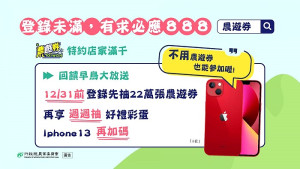 民眾於指定農業場域合作業者單筆消費滿千元,12月31日前至農遊券APP登錄發票或紙本五倍券,即享好康回饋三重抽。(圖:農委會)