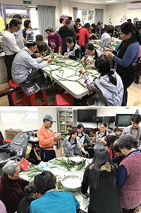 大同之家手作編織草包飯14日舉行,邀請長輩們手作編織草包飯,分享草包的典故和小故事,共度歡樂時光。(圖/文:吳嘉榮)