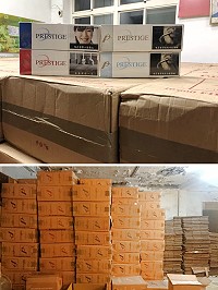 因應東引鄉日前走私菸品一案,為強化私菸查緝工作,海巡循線追緝私菸,14日傍晚在東引酒廠附近資源回收場內查獲私菸48萬餘包,市價約3300萬元。(圖:海巡署第十一巡防區指揮部)