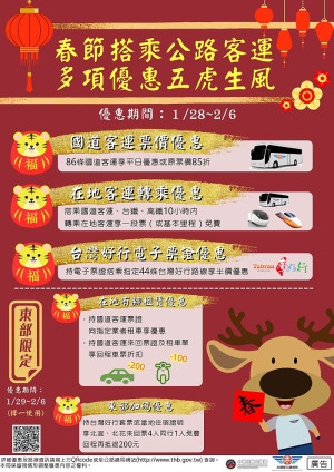 公路總局於春節連假規劃多項優惠措施,優惠期間自1月28日至2月6日。(圖:公路總局)