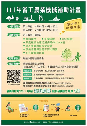 農糧署辦理111年省工高效農機補助,有需要農機的地區農友請前往連江縣農會申請。(圖:農糧署)