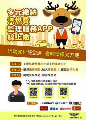 111年自用汽機車燃料費地區有3千輛未繳,連江站呼籲所有人儘速繳納,利用監理服務APP、全國繳費網或行動支付。(圖:臺北市區監理所連江站)