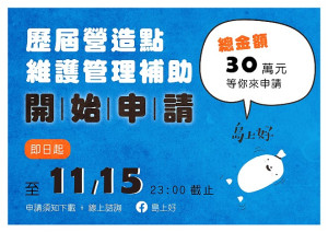 2022島上好營造點維管補助申請至15日,對象為2016到2021年獲島上好環境空間改造補助實踐團隊。(圖:產發處)