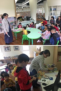 文化處舉辦我是小館員活動,許多家長帶著孩子體驗圖書館員工作,也了解圖書館的運作過程。(圖/文:馮紹夫)