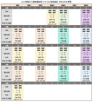 　連江縣交通旅遊局公布2至3月小三通航班。（圖：交通旅遊局）