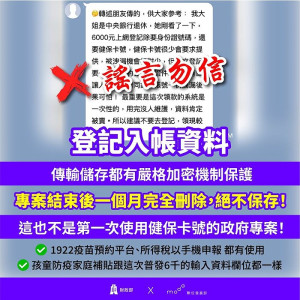 謠言勿信 數位部:普發6000登記入帳個資嚴格加密,結束後刪除