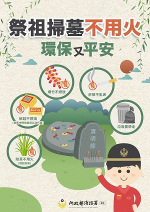 清明掃墓,消防局提醒民眾注意用火,或不用火環保又平安。(圖:消防署)