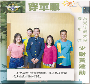 　穿軍服讚。（莒光守備大隊機步連／少尉黃建勛）