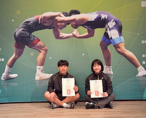 地區角力選手鄭浩倫、劉玉婷2月順利取得國家代表隊資格後,代表台灣前往約旦安曼參加角力錦標賽。(圖:中華民國角力協會、馬祖角力委員會)