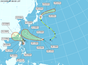太平洋上目前有3個颱風形成,其中第11號海葵颱風對馬祖威脅最大。(圖:中央氣象局)