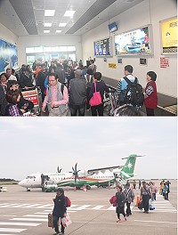 大選在即,機場陸續出現返鄉投票民眾,加上部分團客,讓淡季機場更顯得熱鬧滾滾。(圖/文:馮紹夫)