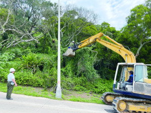 　北竿鄉展開塘岐至坂里山線道路路樹修剪作業，請駕駛人配合交管並注意安全。（圖／文：陳鵬雄）