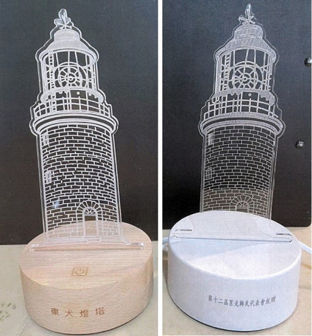 地檢署偵結莒光鄉代會違反著作權法案,依法提起公訴;圖左為告訴人設計之東莒燈塔文創夜燈,圖右為被告違法重製改作之夜燈。(圖:連江地檢署)