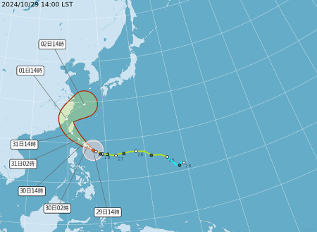康芮颱風中心預估1日接近馬祖附近海面,各澳口防颱工作不可輕忽。(圖:中央氣象署)
