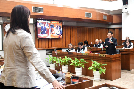 　第8屆縣議會第4次定期大會開議，議員們針對縣長施政報告及近期重點工作提出質詢。（圖／文：曹重偉）