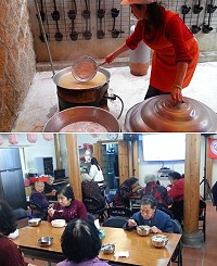 山隴社協長青學苑推出鼎邊銼課程,長輩們開心品嚐社區媽媽煮的鼎邊銼。(圖/文:馮紹夫)