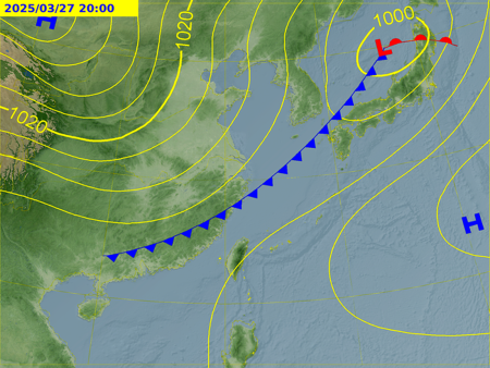 換季前最後一波東北季風鋒面預估在27日晚間接近馬祖。(圖:中央氣象署)