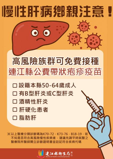 50至64歲慢性肝病鄉親可免費接種帶狀疱疹疫苗。(圖:連江縣衛生局)