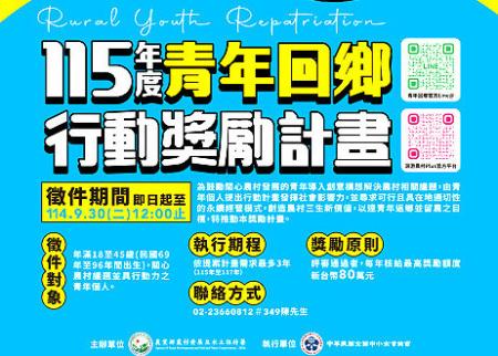 115年青年回鄉行動獎勵計畫開放徵件，鼓勵青年返鄉實現創意與理想。（圖：農村發展及水土保持署）