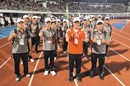 114年全國運動會18日盛大開幕,縣長王忠銘率隊出征為馬祖健兒加油打氣。(圖:縣府)