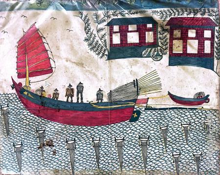 馬祖女兒、臺師大圖文傳播學系教授曹筱玥全新力作《海之彼岸》近日入圍美國洛杉磯電影獎。（圖：素人藝術家曹常泰所繪製的拍揪）