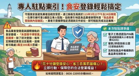 衛生局23、24日駐點東引　協助業者食安登錄
