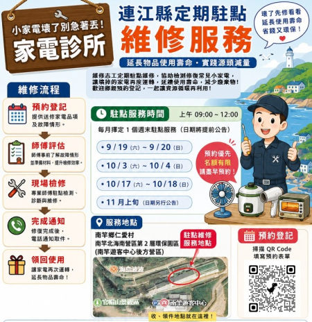 小家電「定期駐點」維修服務　首場檢修19、20日登場