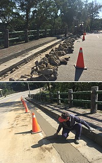 南竿中央大道道路改善工程,以水泥代替花崗岩,改善原先凹凸不平路面。(圖/文:馮紹夫)