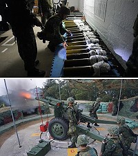 (上圖)射擊彈藥整備與檢查。(下圖)105榴砲射擊實況。(圖/文:謝佳宏)