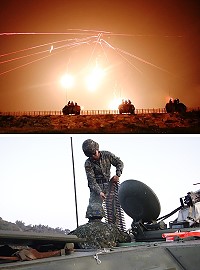 (上圖)曳光火網劃破天際,精準命中目標區域。(下圖)官兵於射擊前檢整彈藥確保射擊順利。(圖/文:江耿逸)