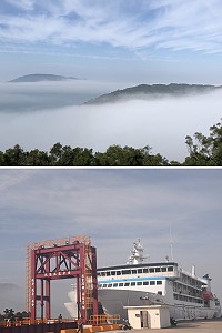 馬祖濃霧畫面宛如仙境,但空中交通受影響全面中斷,臺馬之星疏運342人。(圖/文:陳鵬雄、馮紹夫)