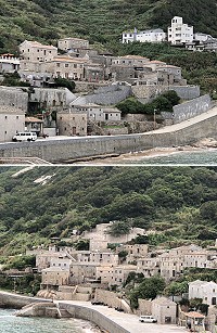 芹壁南面山(上圖)土地運用幾近百分百,北面山(下圖)則仍有多間空屋未修。(圖/文:陳鵬雄)