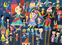 107學年度全國學生美術比賽,馬祖共有8位學生得獎。圖為國小中年級組繪畫類決賽甲等(相當第三名):仁愛國小王詠萱,作品〈元宵節〉。(圖:邊城振輝)