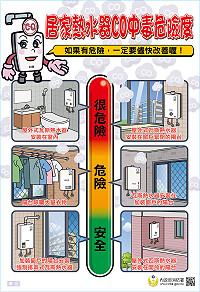 今年全台已發生多起一氧化碳中毒案件,連江縣消防局提醒民眾務必注意瓦斯熱水器使用安全,避免意外發生。(圖:內政部消防署)