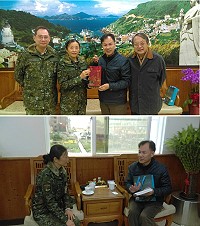 (上圖)主任拜會縣長並致贈禮品感謝縣政府平日對馬防部的支持。(下圖)主任與縣長交流工作意見。(圖/文:江耿逸)