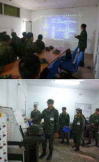 (上圖)支援營實施一專多能課程講解。(下圖)官兵實施發電機測試台操作。(圖/文:周翊莆)