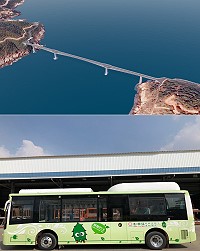 由橋仔村停車場至大坵島橋頭約1公里距離,杉林溪遊樂園電動接駁車模式可以借鏡。(圖:連江縣政府、交通部觀光局)