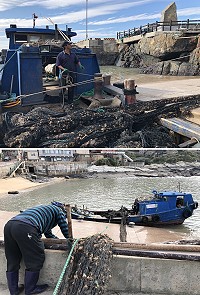 橋仔漁民發揮創意運用簡單概念搭建岸上起網系統,達到節省人力目標。(圖/文:陳鵬雄)