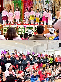 　東引國小暨幼兒園歡慶耶誕節，小朋友以可愛的裝扮和精彩歌舞表演，與師長共享歡樂時光。（圖／文：陳其敏）