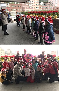 介壽附幼聖誕節佳音小天使24日熱情出動,7個小隊分別前往縣政府等地報平安,一起慶祝與分享聖誕節的喜悅。(圖/文:吳嘉榮)
