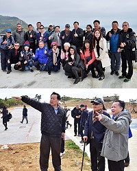 　中華開發前董事長、台灣綜合經濟研究院創辦人劉泰英一行人，在議長張永江、鄉長林德建等人陪同下參觀東引名勝景點。（圖／文：陳其敏）