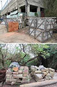 環境資源局接獲民眾陳情,在南竿鄉介壽國中小下方網球場旁道路有任意堆置建材情形,該局立即依相關規定要求行為人限期改善。(圖:連江縣環境資源局)