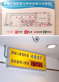 進出公共場所應保持警覺,留意進場人數是否超過容留人數管制量、場所樓層是否貼有逃生避難路線圖等,以保護自身的安全。(圖:內政部)