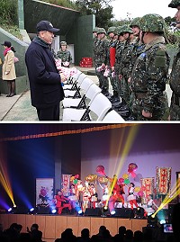 (上圖)理事長親切慰問馬防部官兵。(下圖)理事長邀請藝人及國防部藝工隊於介壽堂辦理敬軍聯歡會。(圖/文:杜育萱)
