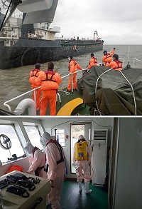 陸抽砂船大膽踏入,馬祖海巡巡防艇冒惡劣海象強靠登檢取締並錄影蒐證,帶回10人偵辦。(圖:馬祖海巡隊)