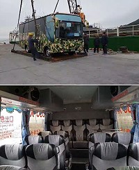 全新迷彩公車運抵西莒,大大提升旅遊品質。(圖/文:宋幸儒)