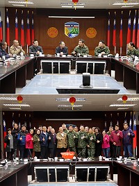 　（上圖）北竿鄉鄉親與馬防部進行相關工作意見交換。（下圖）北竿鄉鄉親與馬防部重要幹部合影。（圖／文：江耿逸）