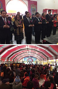 馬祖分靈供奉神明的桃園八德區大湳公園龍山寺重建完成13日神像入火安座大典,鄭文燦、劉增應、陳雪生、張永江等到場祭拜上香致敬。(圖:連江縣政府)