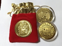 金豬賀歲迎新年!莒光鄉公所配合國清週環境清理及政令宣導,致贈每家戶招財錢母,祝福鄉親諸事大吉發大財。(圖/文:宋幸儒)