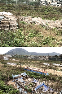塘岐馬鼻灣機場涵洞旁沙地堆放閒置小船及漁籠具,民眾建議有關單位加以整頓。(圖/文:陳鵬雄)